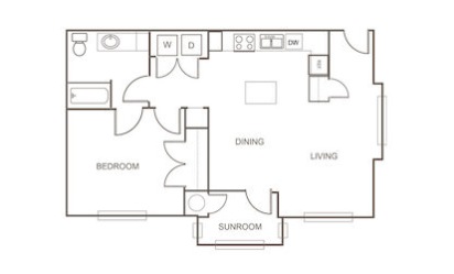 A1 Alternate - 1 bedroom floorplan layout with 1 bath and 834 square feet