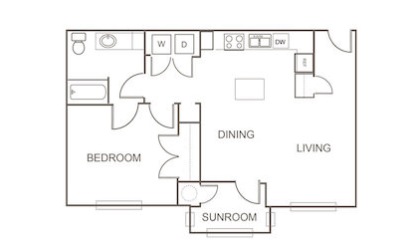 A2 - 1 bedroom floorplan layout with 1 bath and 824 square feet