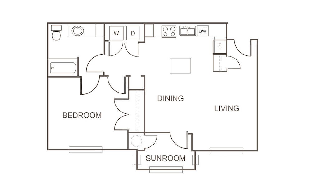 A5 - 1 bedroom floorplan layout with 1 bath and 814 square feet (1st floor 2D)